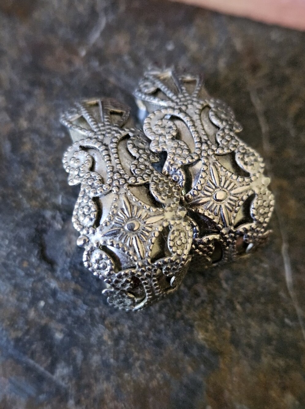Vintage Silver Costume Filagree Large Hoops